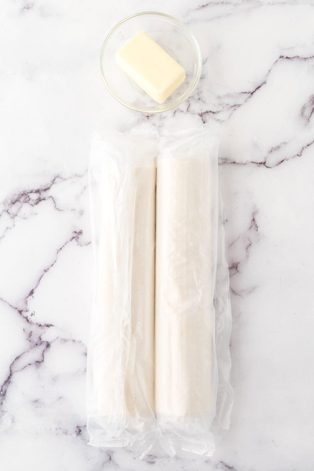Phyllo dough ready to shape.