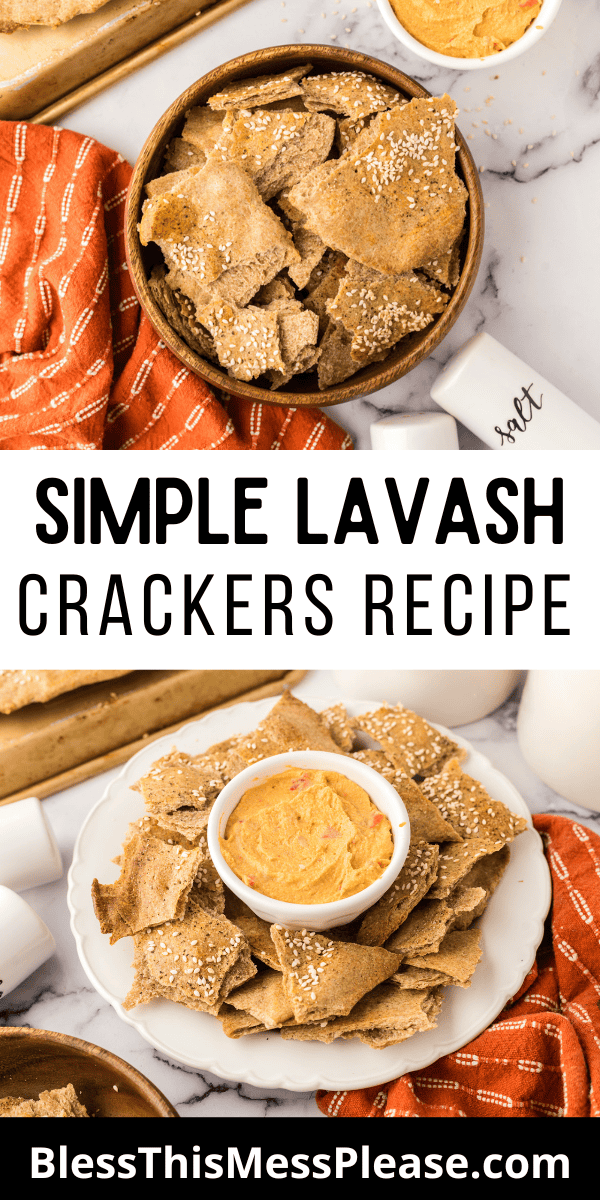 Pinterest pin with text that reads Simple Lavash Crackers Recipe.