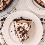 one slice of chocolate cream pie.