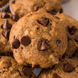 pile of healthy banana muffins.