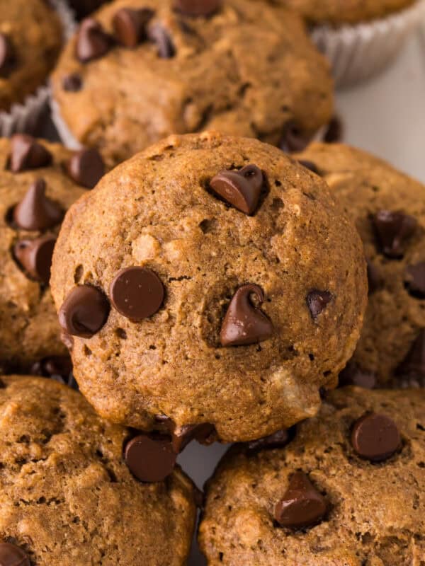 pile of healthy banana muffins.