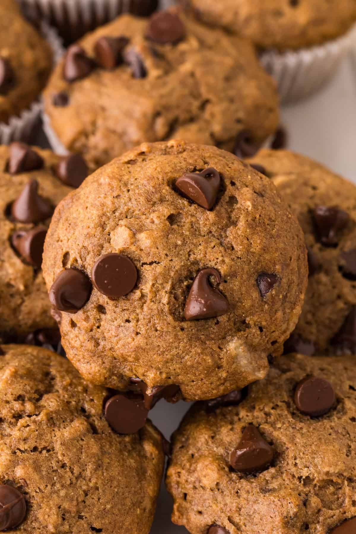 pile of healthy banana muffins.