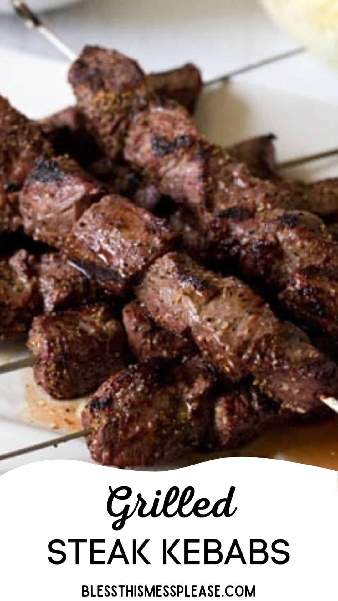 A close-up of meat on skewers, featuring a savory beef kebabs recipe.